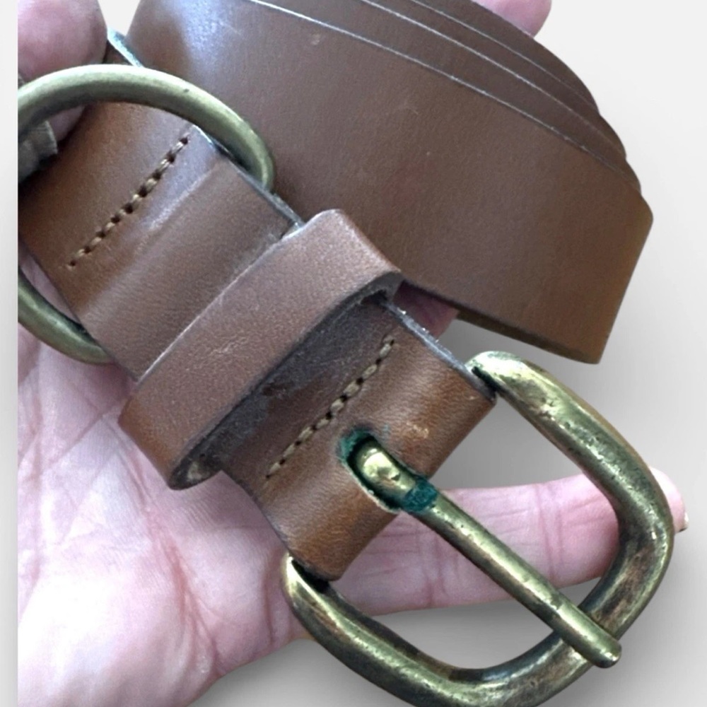 HANDCRAFTED Belt Harness Leather Oil Tanned Solid Brass Buckle SZ 44 USA